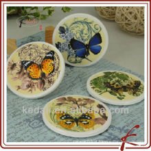 Design de borboleta por atacado cerâmica porcelana Copa Coasters